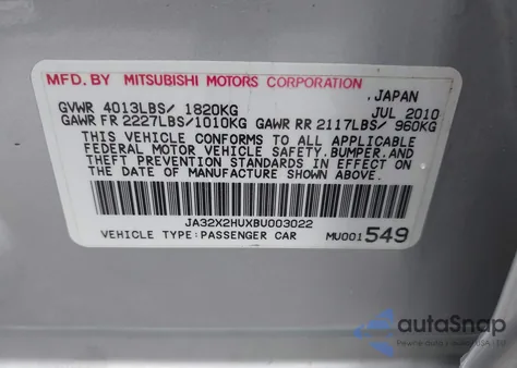 2011 Mitsubishi Lancer Sportback Es from USA, damaged, VIN JA32X2HUXBU003022